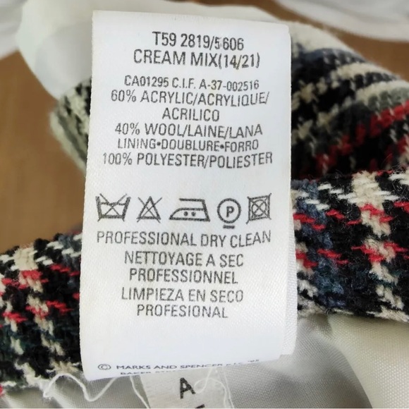 St Michael Vintage Red White Tartan Plaid Wool Blend Skirt UK 10-12 - Picture 5 of 6